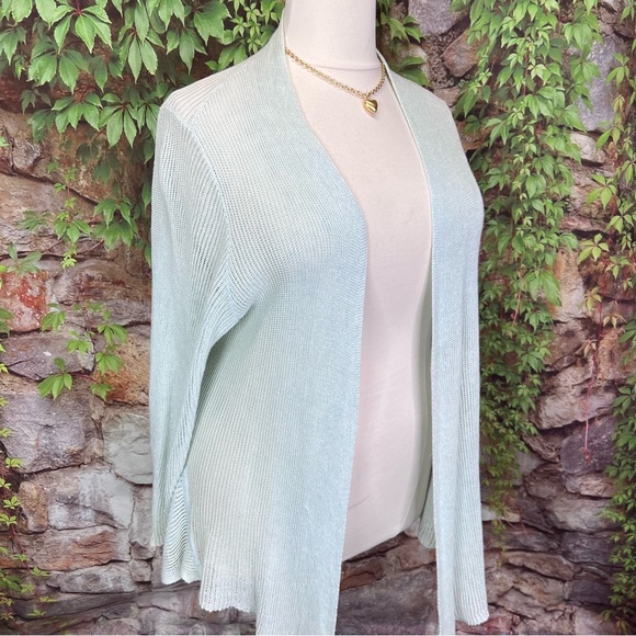 EILEEN FISHER Linen Mint Green Quiet Luxury Open Cardigan, 3X - Picture 8 of 11